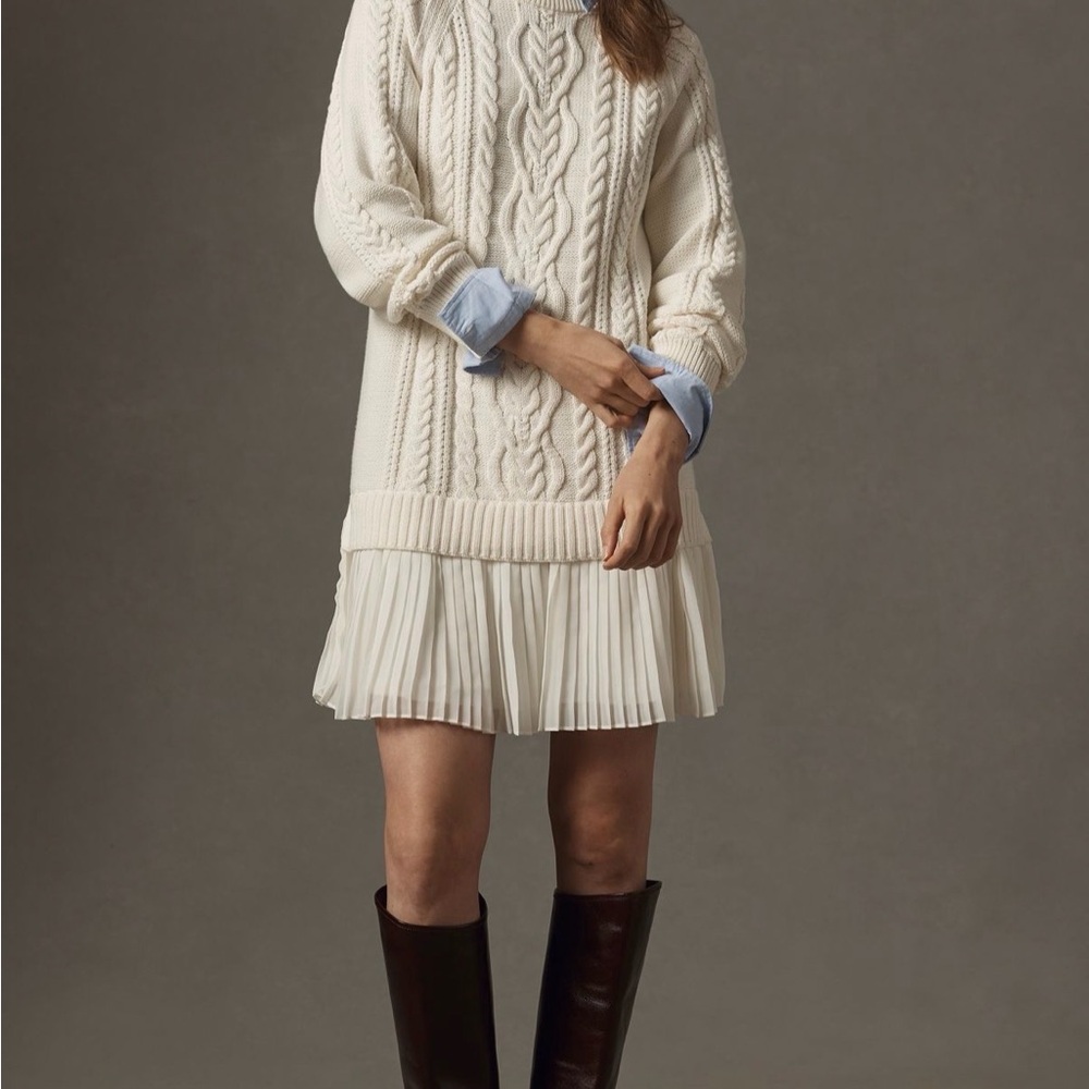 Anthropologie Ivory Cable Knit Dress